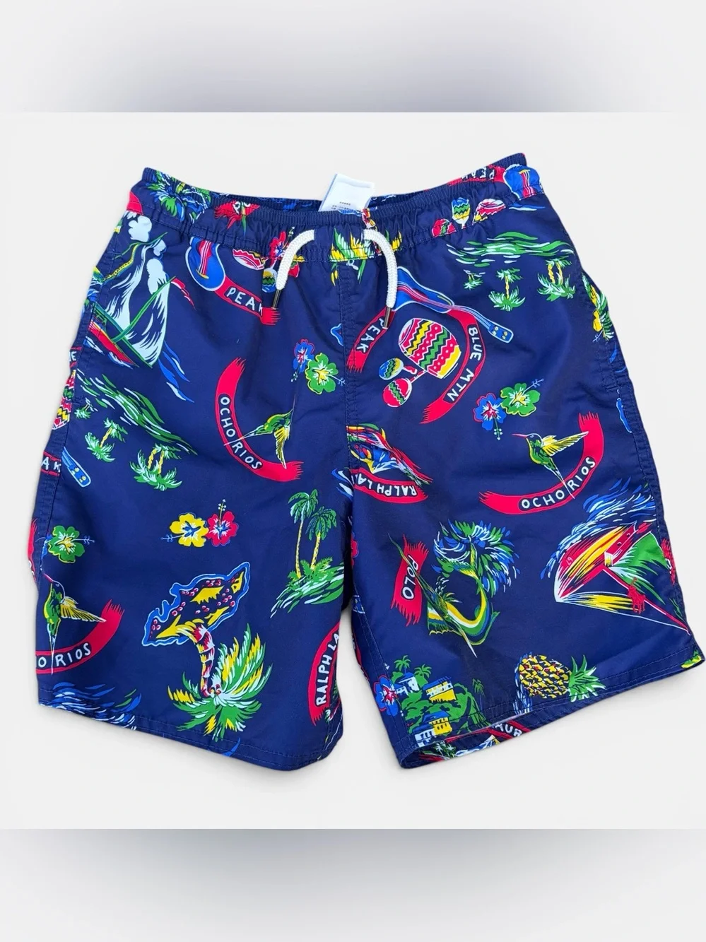 Polo Ralph Lauren Big Boys Size 8 Traveler Swim Trunks Jamaica Tropical AOP EUC